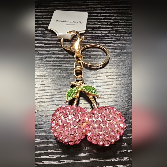Accessories - Pink and Green Crystal Cherry Keychain